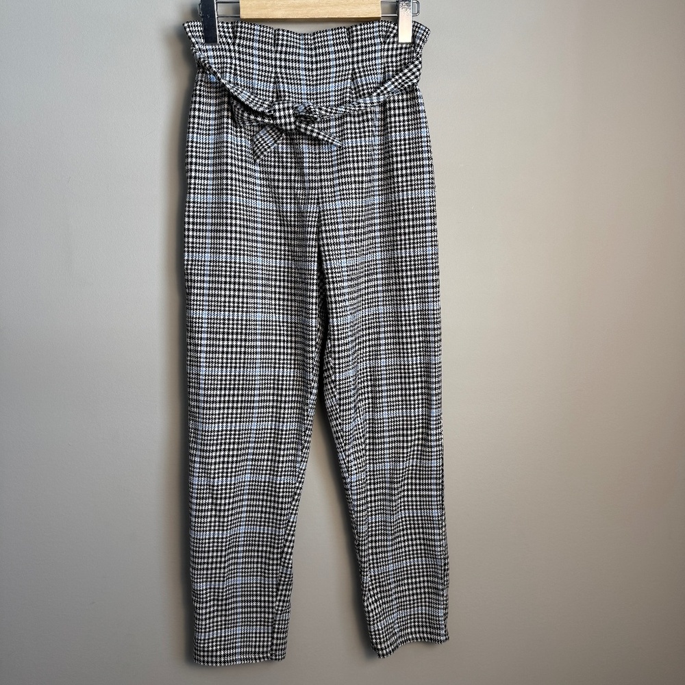 H&M Girl's Pull-On‎ Houndstooth Plaid Tie-Belt Pants Black & White Size Girls 16